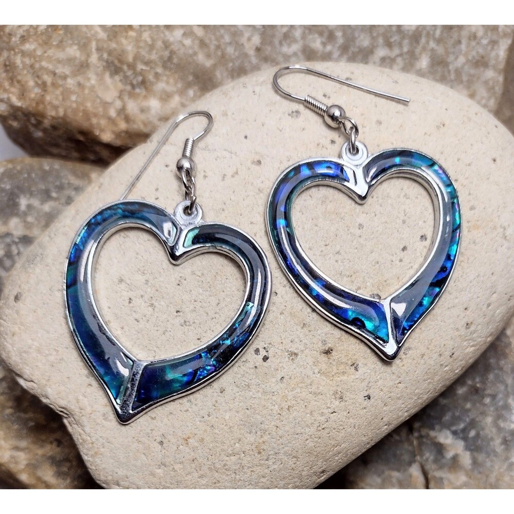 Abalone Shell Heart Dangle Earrings